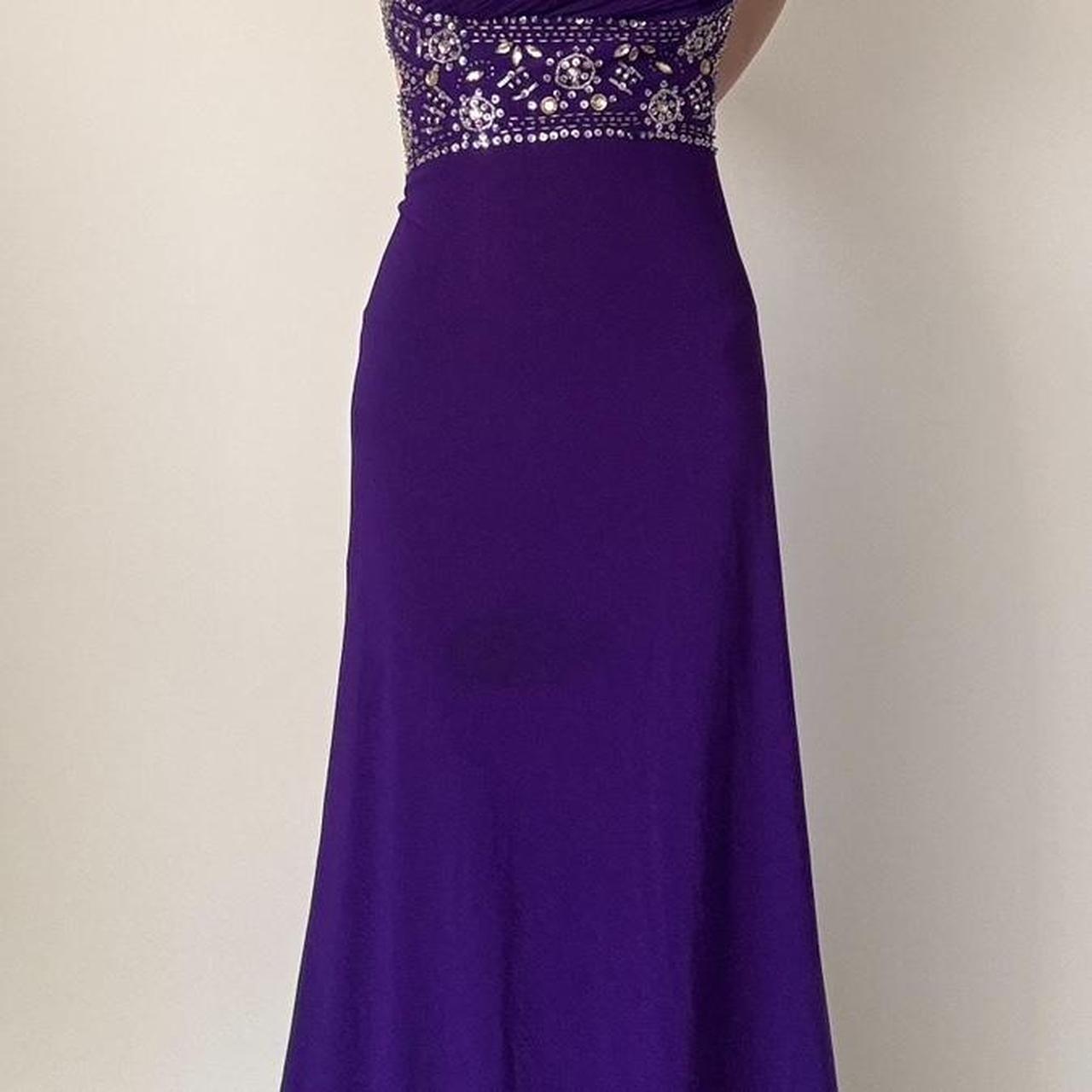 Robe de soirée violette asymétrique à bretelles longues et perles, épaules dénudées, gh4590