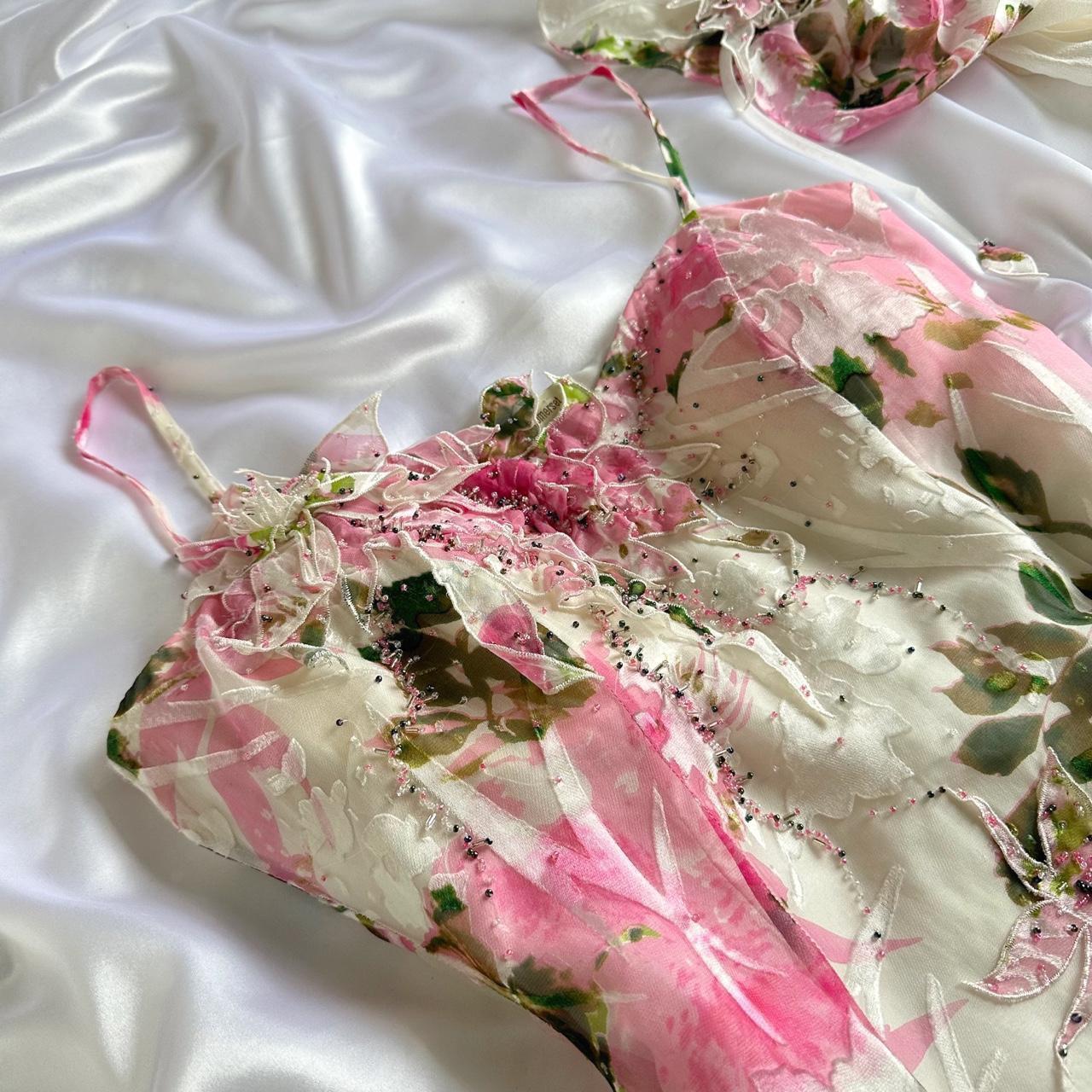 Rosa Wunderschönes leichtes zartes florales Spaghettiträger langes Chiffon Ballkleid Abendkleid Partykleid gh3337