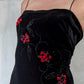 Black Vintage Elegant Delicate Rose Floral Beaded Long Velvet Ball Gown Evening Gown Birthday Party Gown Prom Gown gh3802