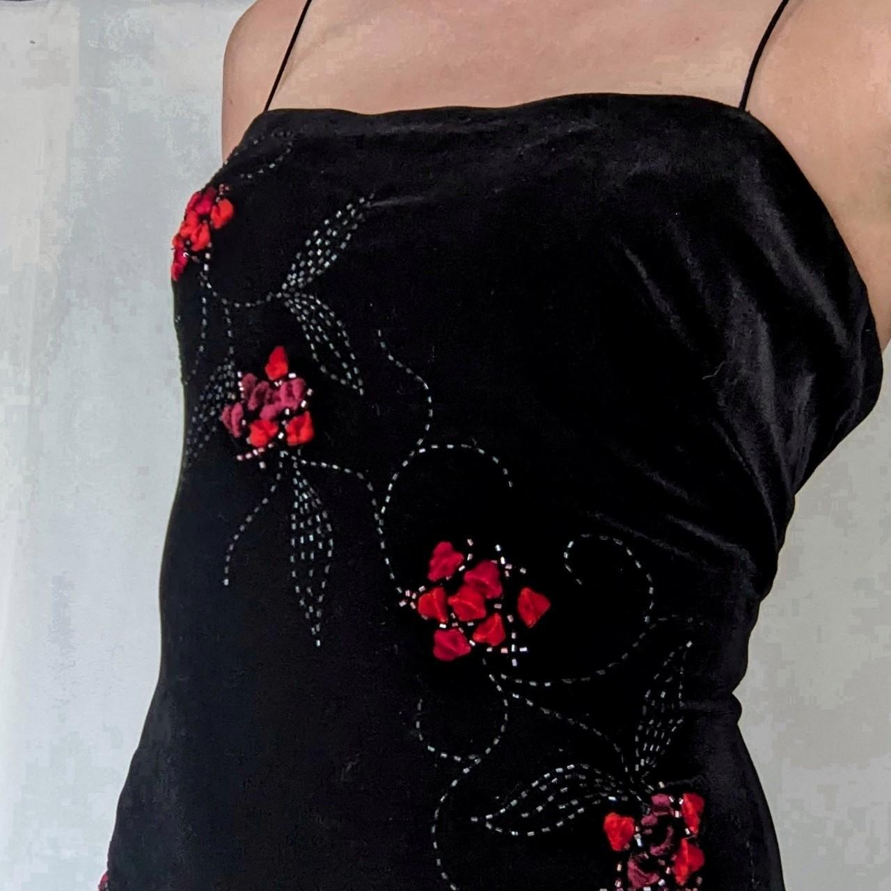 Black Vintage Elegant Delicate Rose Floral Beaded Long Velvet Ball Gown Evening Gown Birthday Party Gown Prom Gown gh3802