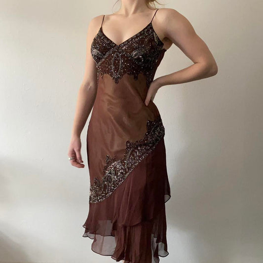 Girlhomeshops-Brown Beaded Short Chiffon Homecoming Dress Birthday Party Dress gh5086