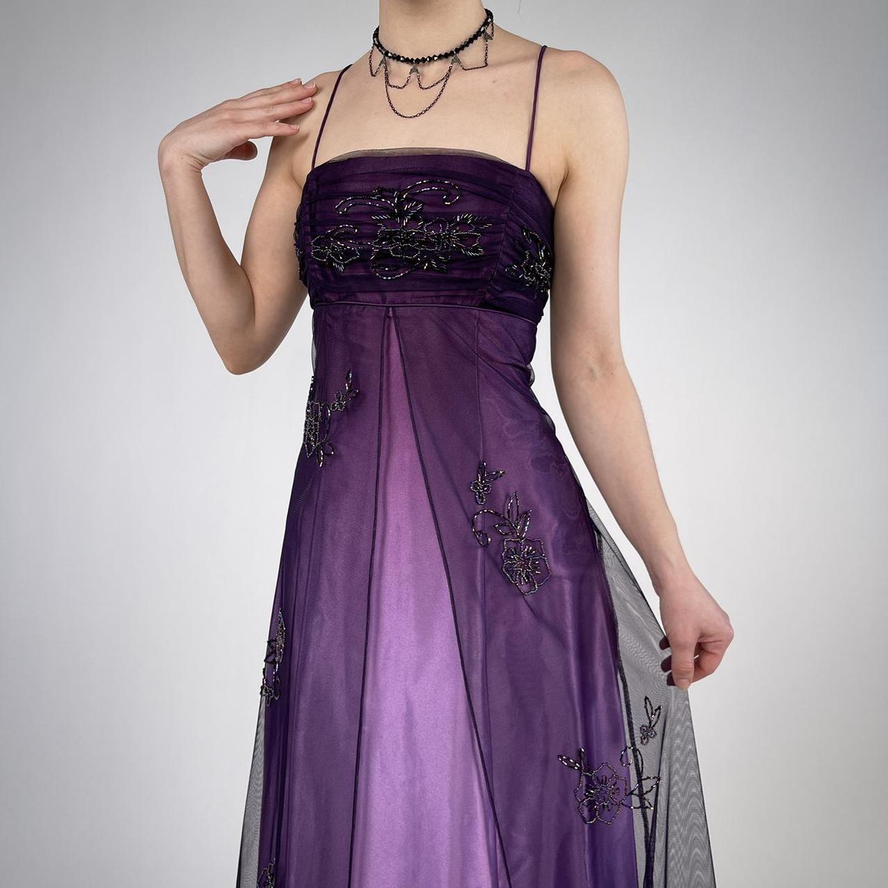 Purple Elegant Beautiful Exquisite Floral Beading Vintage A-Line Spaghetti Strap Long Satin Tulle Ball Gown Evening Dress Birthday Party Dress Prom Dress gh3909