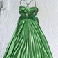 Robe de soirée en satin vert vintage, décolleté plongeant en V, exquise, à paillettes et perles, longue, dos nu, robe de bal, robe de soirée, robe de fête d'anniversaire, gh3960