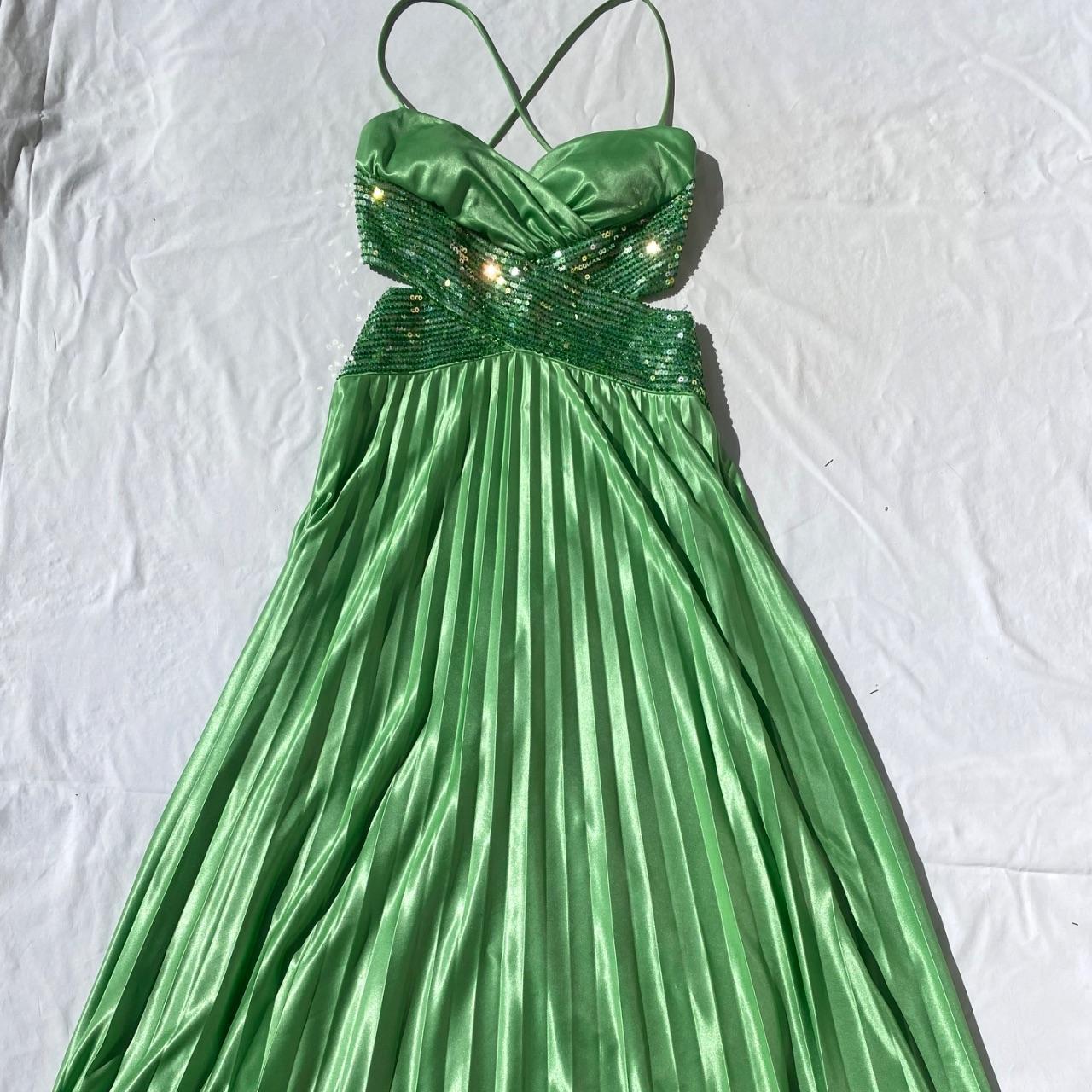 Robe de soirée en satin vert vintage, décolleté plongeant en V, exquise, à paillettes et perles, longue, dos nu, robe de bal, robe de soirée, robe de fête d'anniversaire, gh3960