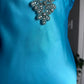 Bright Blue Vintage Floral Beaded Slim Strap Formal Prom Dress Small Train Long Satin Ball Gown Evening Dress Party Dress gh4341