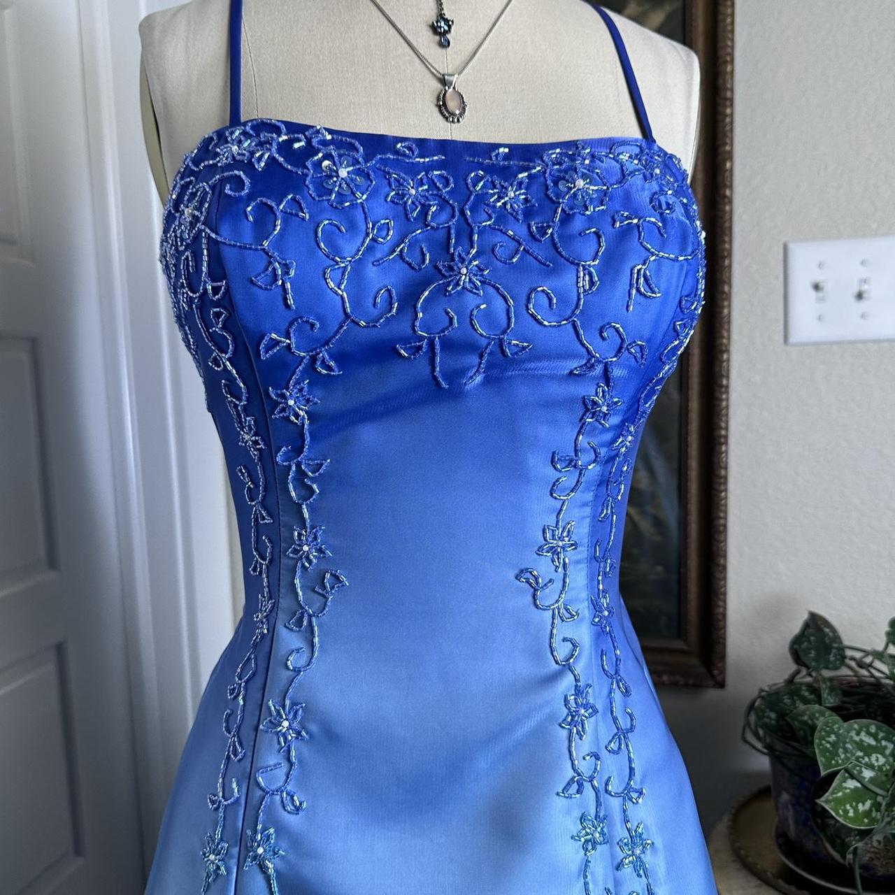 Blau Hellblau Mode Farbverlauf Vintage Elegant Exquisite Perlen Lange Formale Ballkleid Abendkleid Partykleid gh3689