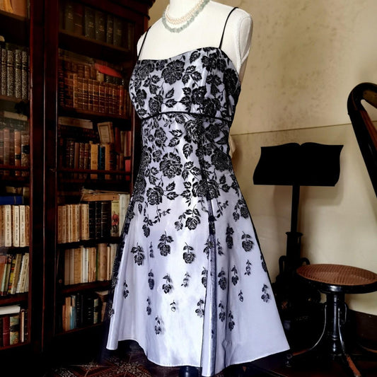 Girlhomeshops – Lila/Schwarz, geblümt, Gothic, Vintage, kurz/mittellang, Chiffon, Heimkehrkleid, gh5531