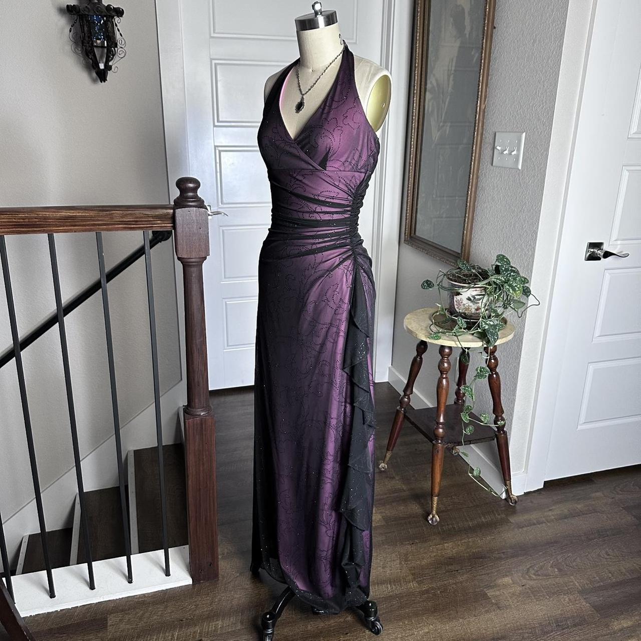 Purple Vintage Fashion Elegant Exquisite Floral Beading Long Black Tulle Ruffle Spaghetti Strap Ball Gown Evening Dress Party Dress Prom Dress gh3678