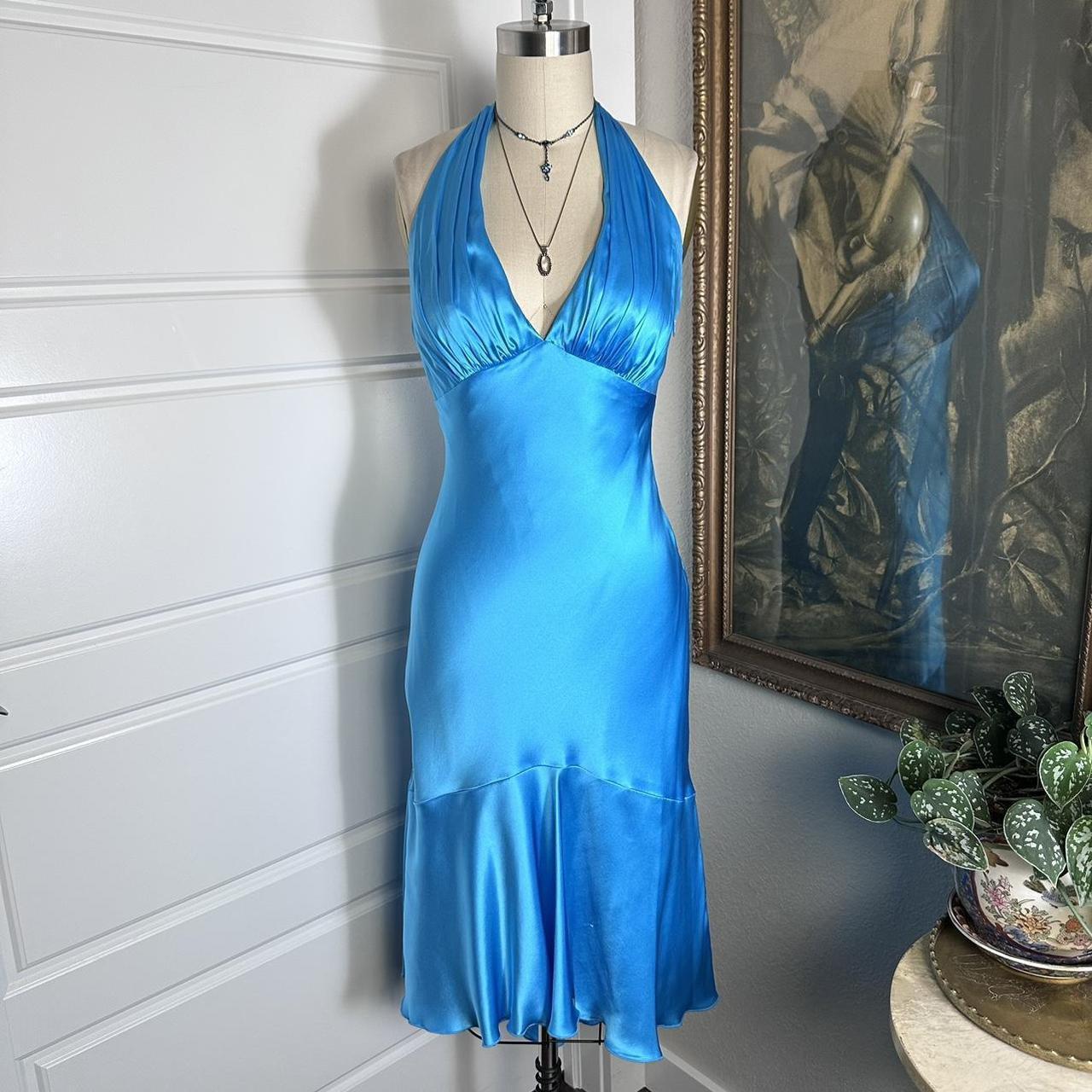 Girlhomeshops – Blaues, schlichtes, modisches, kurzes Satinkleid mit Rüschen und Hosenträgern, formelles Heimkehrkleid, gh5501