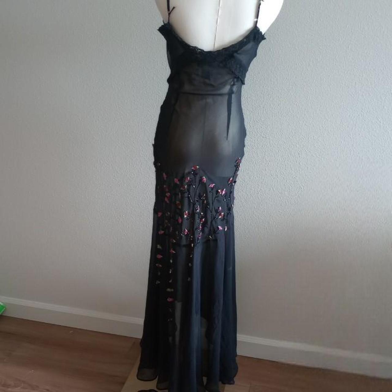 Robe de soirée en mousseline de soie, élégante, noire, rose, délicate, florale, perles, bretelles spaghetti, robe de bal, robe de soirée, gh3568