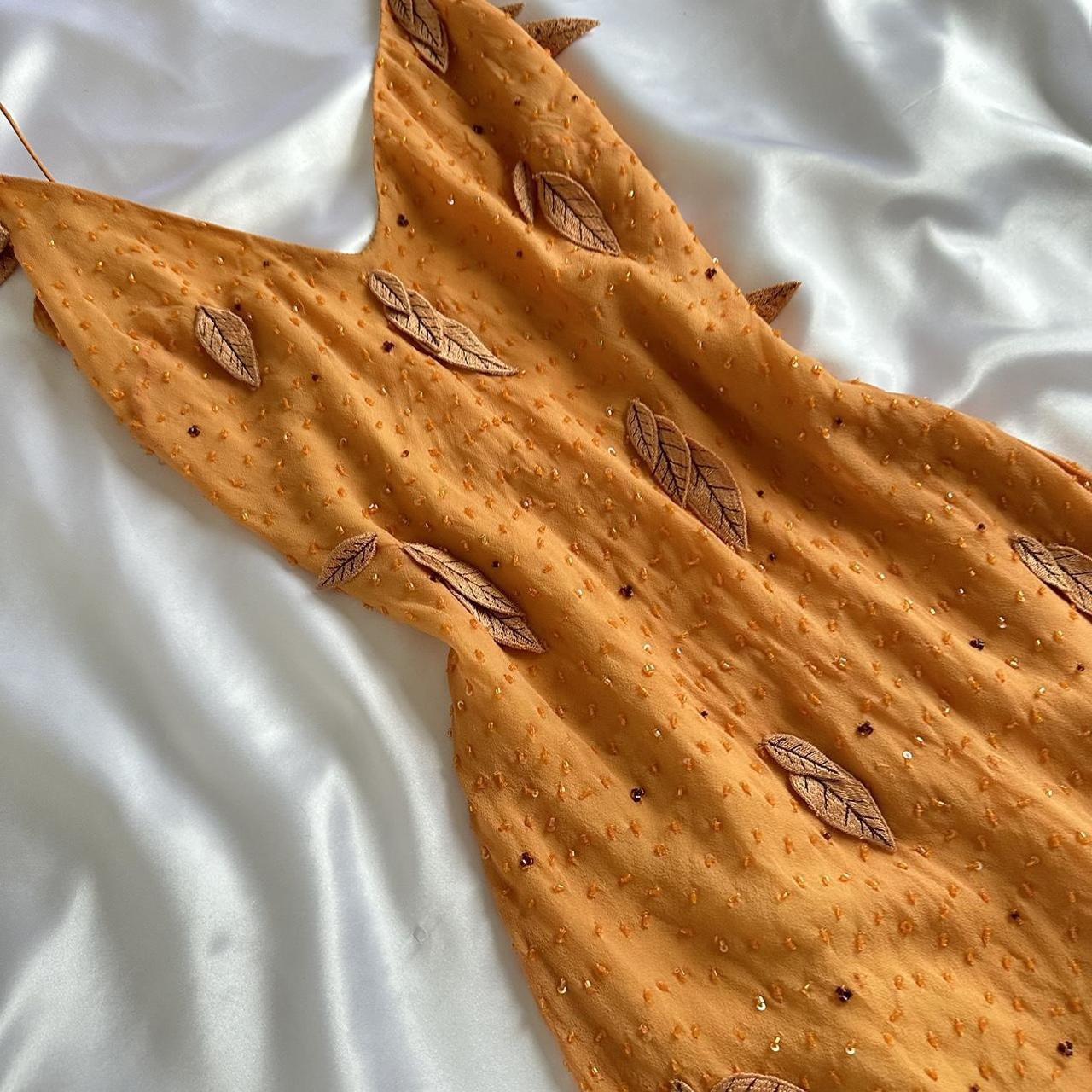 Orange wunderschöne Retro-Mode elegante exquisite Blatt Sicke Spaghetti Strap lange Chiffon Ballkleid Abendkleid Geburtstag Party Kleid Ballkleid gh3642