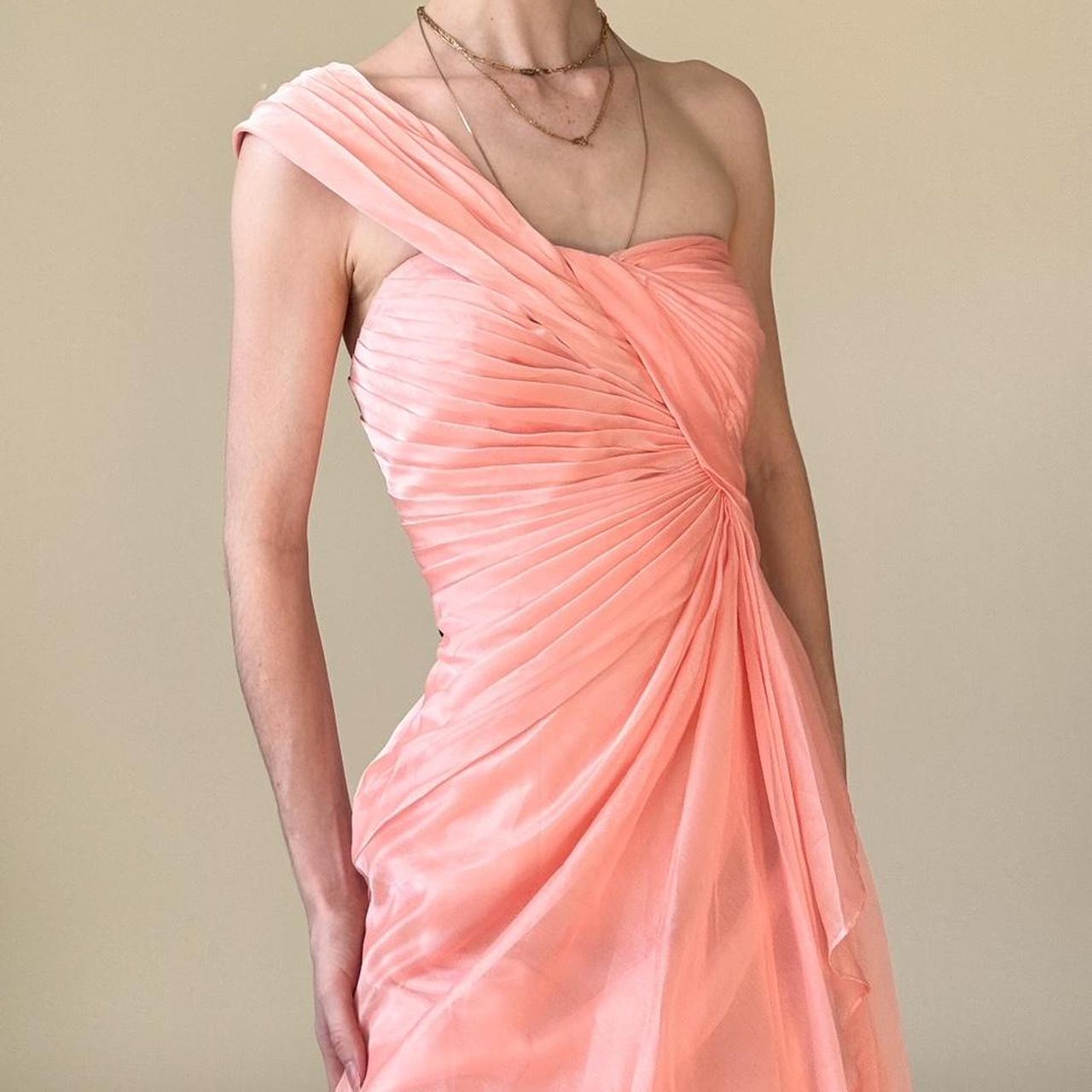 Y2K Peach Pink One Shoulder Dress Ruffled Layered Detail Y2K Coral Pink Prom Homecoming Dress gh4596