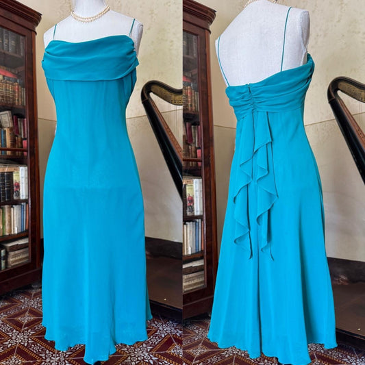 Girlhomeshops – Vintage-Blaugrün, kurzes/mittellanges Chiffon-Heimkehrkleid gh5538