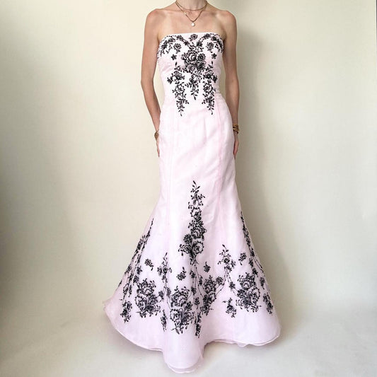 girlhomeshops – Rosa, exquisites, geblümtes, langes Tüll-Ballkleid, Abschlusskleid, gh5645