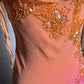 Orange Gradient Exquisite Beaded Spaghetti Strap Midi Chiffon Slim Ball Gown Evening Dress Party Dress Prom Dress gh3214