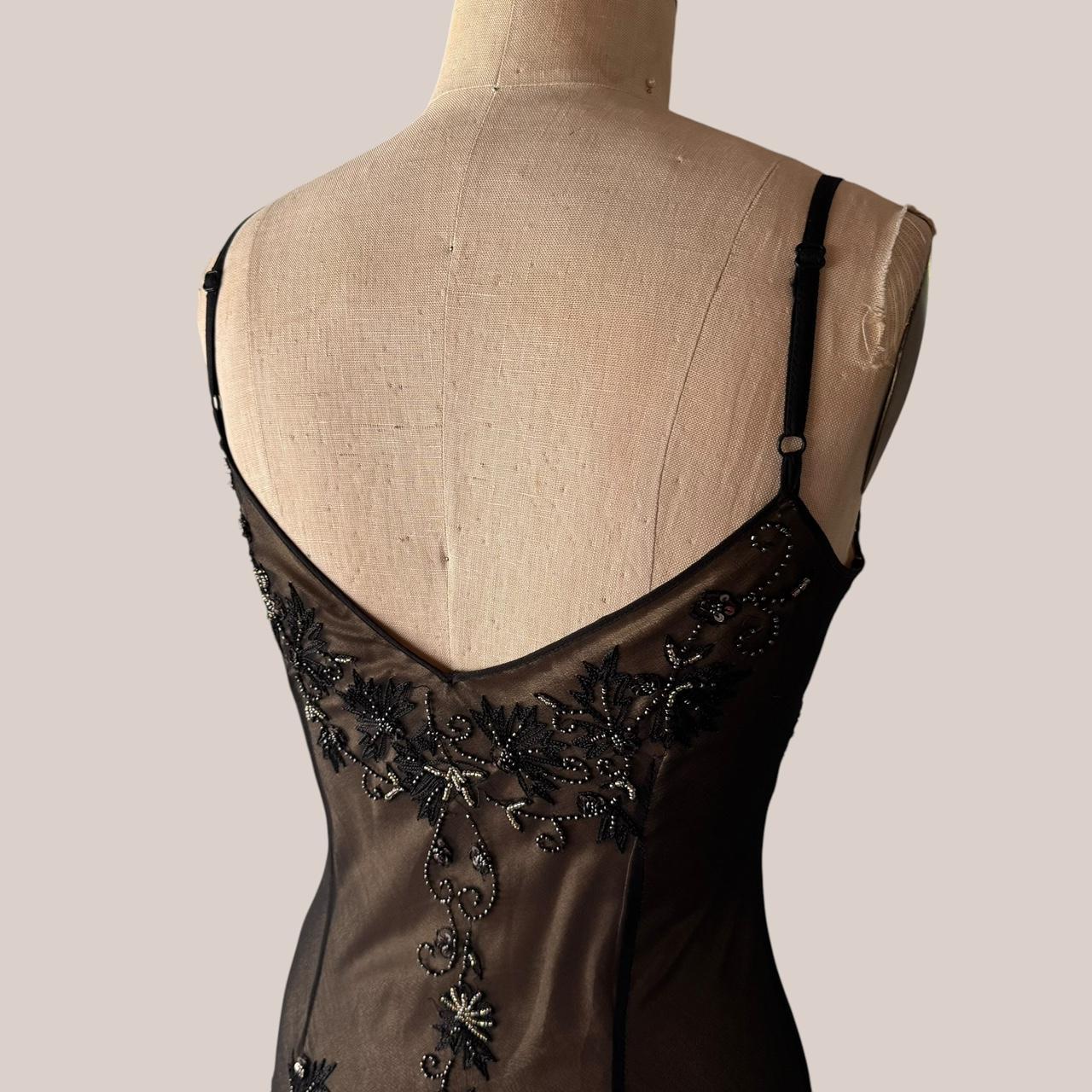 Robe de soirée longue en mousseline de soie, élégante et raffinée, style rétro, marron et noir, avec perles, gh3897
