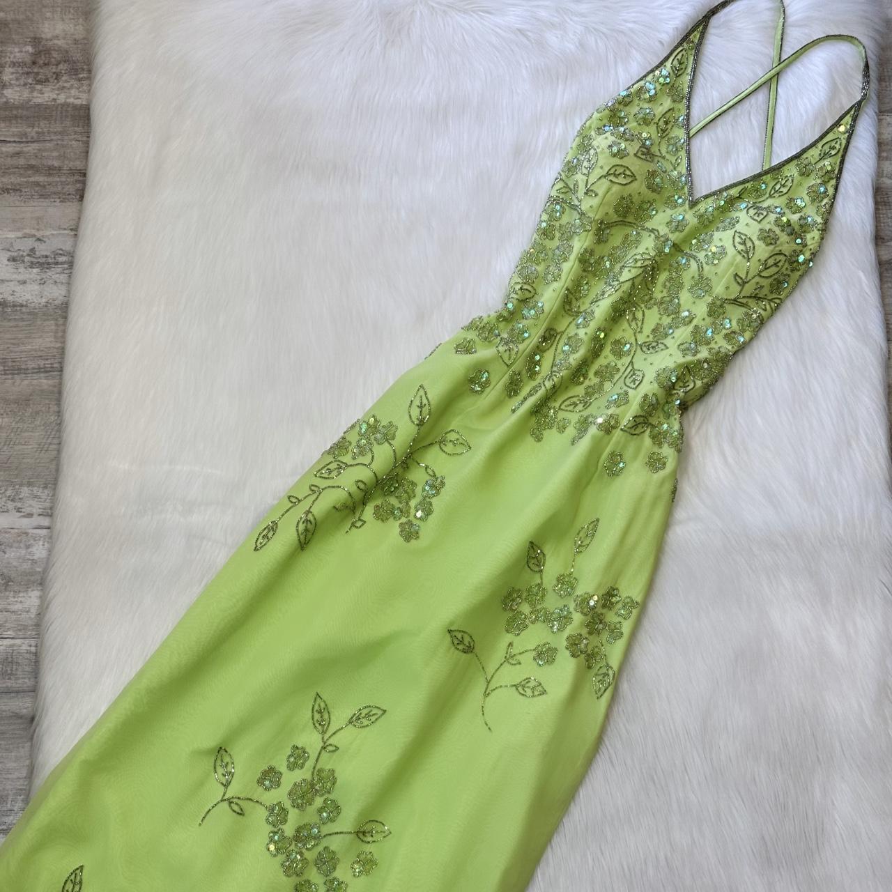 Robe de soirée longue en mousseline de soie, vert clair, vintage, superbe, argentée, florale, perlée, pour femme, robe de bal, gh4285