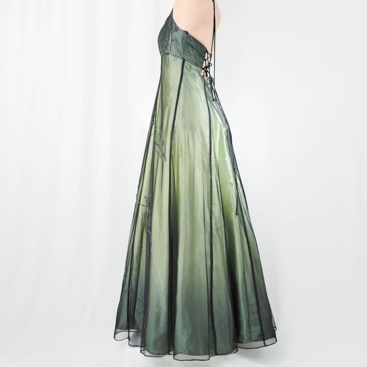 Green Vintage Ombre Floral Beaded Empire Waist Halter Long Chiffon Tulle prom dress Evening Gown Party Dress gh3606