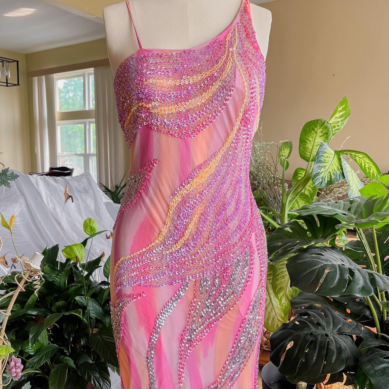 girlhomeshops--Cherry Blossom Pink Gradient Dress Exquisite Hand-beaded Sequined Floral Chiffon Long Prom Dress gh5592