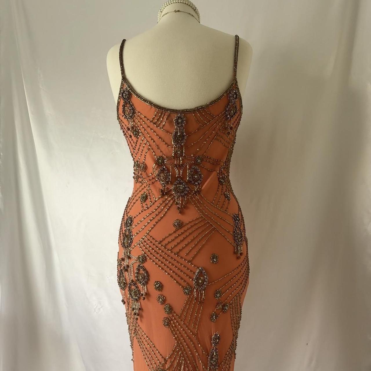 Robe de soirée longue en mousseline de soie, élégante et exquise, ornée de perles, style fantaisie, orange corail, gh3747