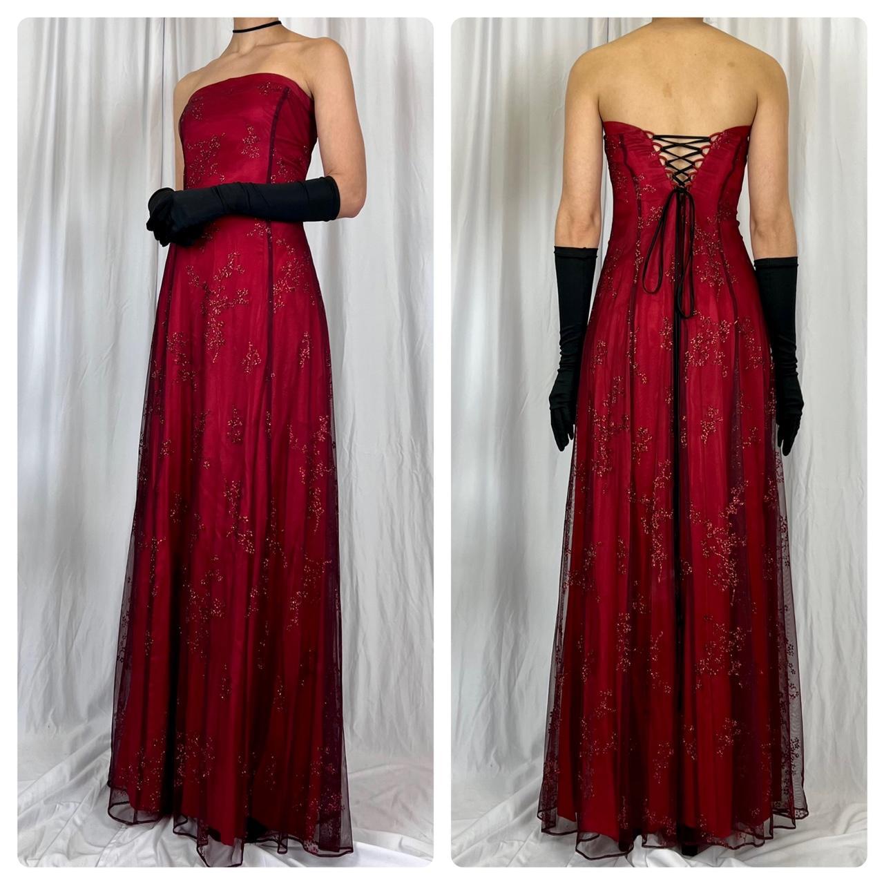 Red and black shiny fashion retro elegant exquisite floral corset long chiffon tulle ball gown evening dress party dress prom dress gh3713