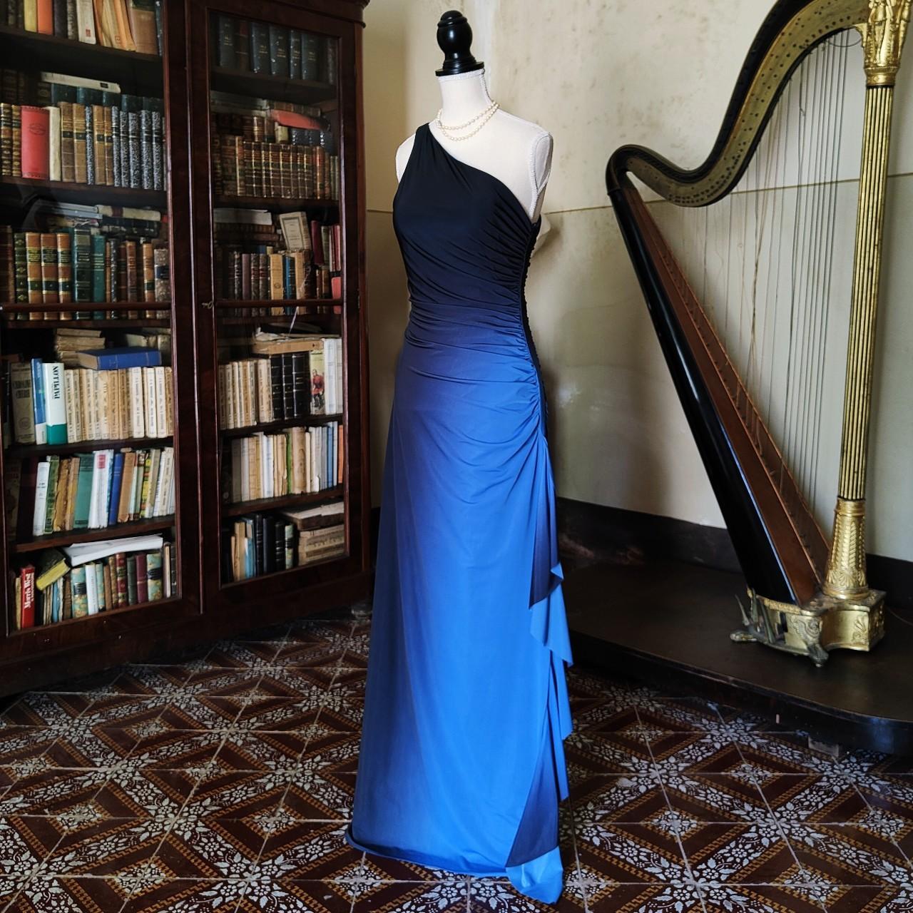 Blue retro fashion gradient elegant one shoulder long chiffon ball gown, evening dress, party dress gh3530