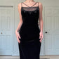 Vintage Black Velvet Gorgeous Exquisite Beading Elegant Spaghetti Strap Long Velvet Ball Gown Evening Dress Birthday Party Dress Prom Dress gh3954