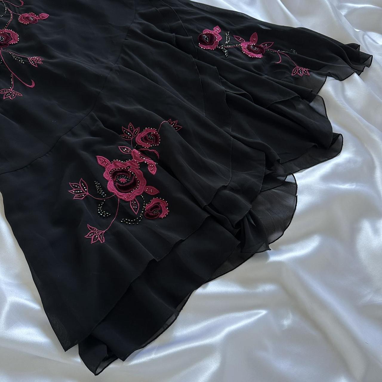 Robe de soirée longue en mousseline de soie, élégante et délicate, motif floral rose rouge, perlée, gh3691