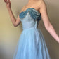 Blue Vintage Elegant Pearl Long Tulle Ball Gown Evening Gown Party Dress gh3306
