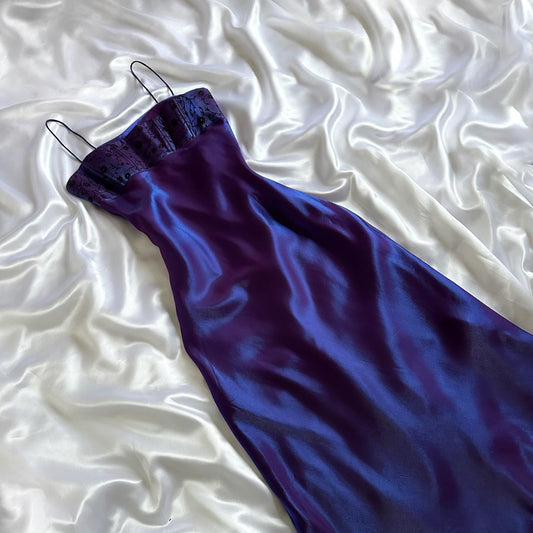 🔮✨Robe de soirée longue en satin irisé violet foncé et bleu brillant scintillant superbe unique élégant délicat floral robe de bal robe de soirée robe de fête d'anniversaire robe de bal gh3917