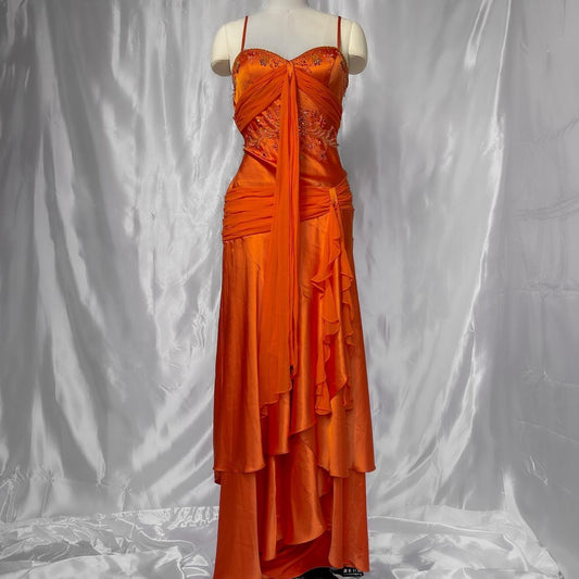 Girlhomeshops-Orange Exquisite Beaded Long Satin Prom dress Evening Dress Party Dress gh5091