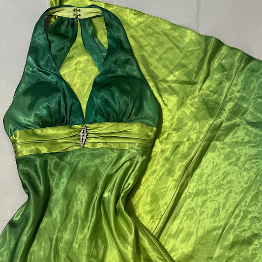 Green Retro Fashion Gradient V-Neck Dress Fairy Long Satin Prom Dress Evening Dress Party Dress Prom Dress gh3627