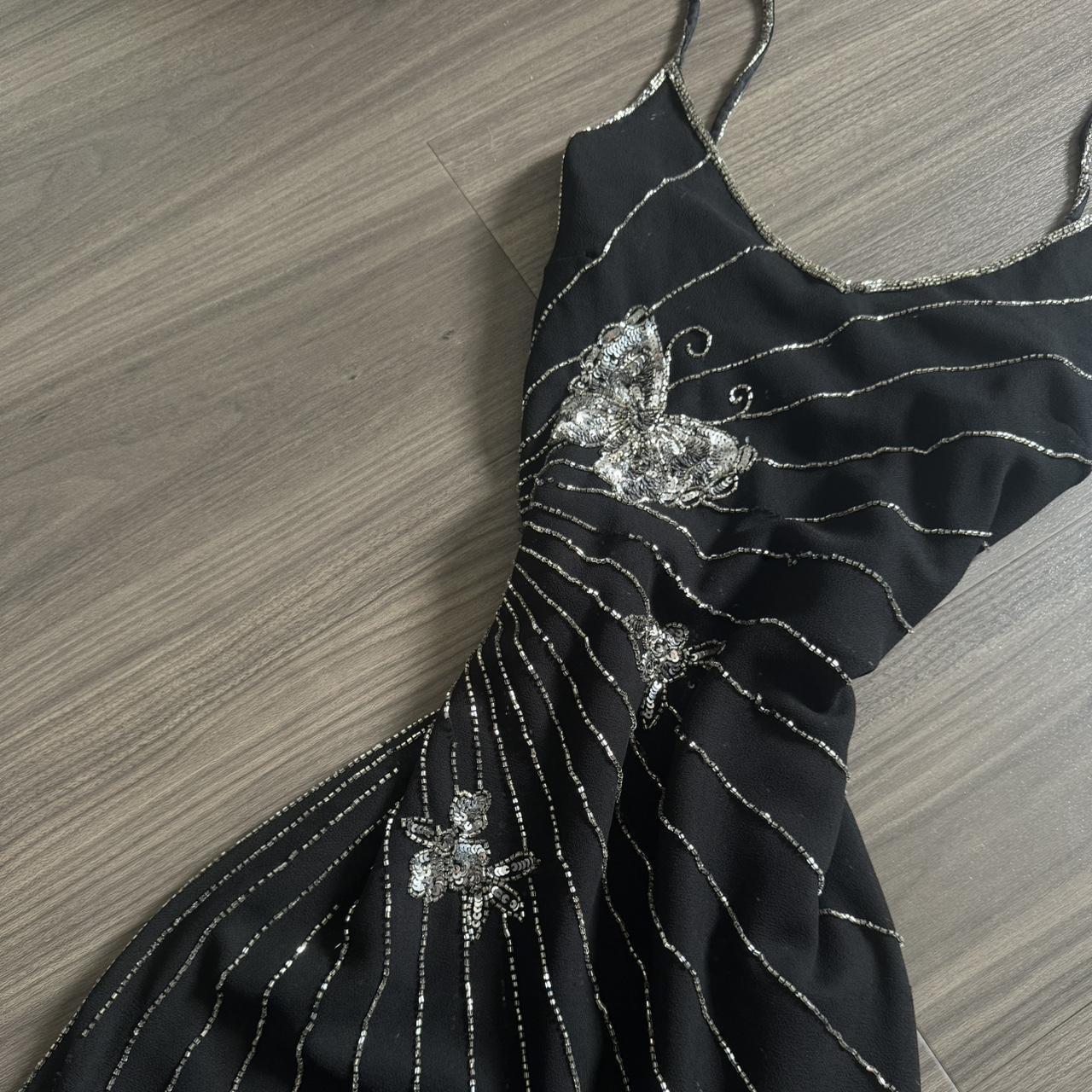 Black Vintage Fashion Elegant Sophisticated Stunning Silver Butterfly Beaded Long Chiffon Tulle Ball Gown Evening Dress Party Dress Prom Dress gh3722