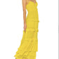 Yellow fashion elegant simple spaghetti strap long chiffon tiered ball gown evening dress party dress gh2788