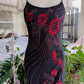girlhomeshops--90s Retro Black And Red Floral Unique Exquisite Hand-Beaded Chiffon Long Prom Dress gh5594