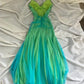 Blue Green Forest Moonlight Goddess Backless Mermaid Style Beading Elegant Long Chiffon Birthday Dress Prom Dress Party Dress Homecoming Dress  gh4671