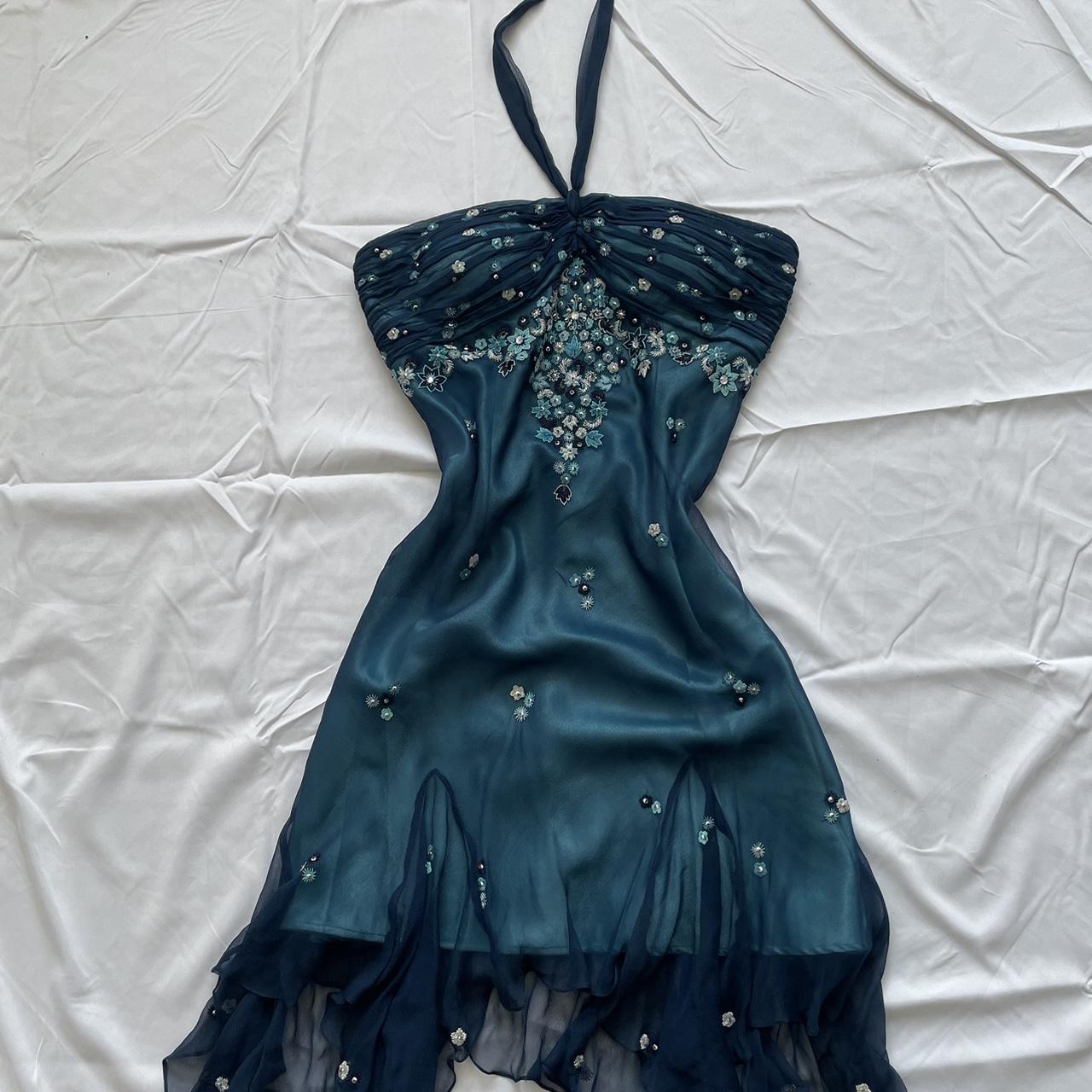 Girlhomeshops-Blue floral beaded short halter chiffon homecoming dress birthday party dress gh5263
