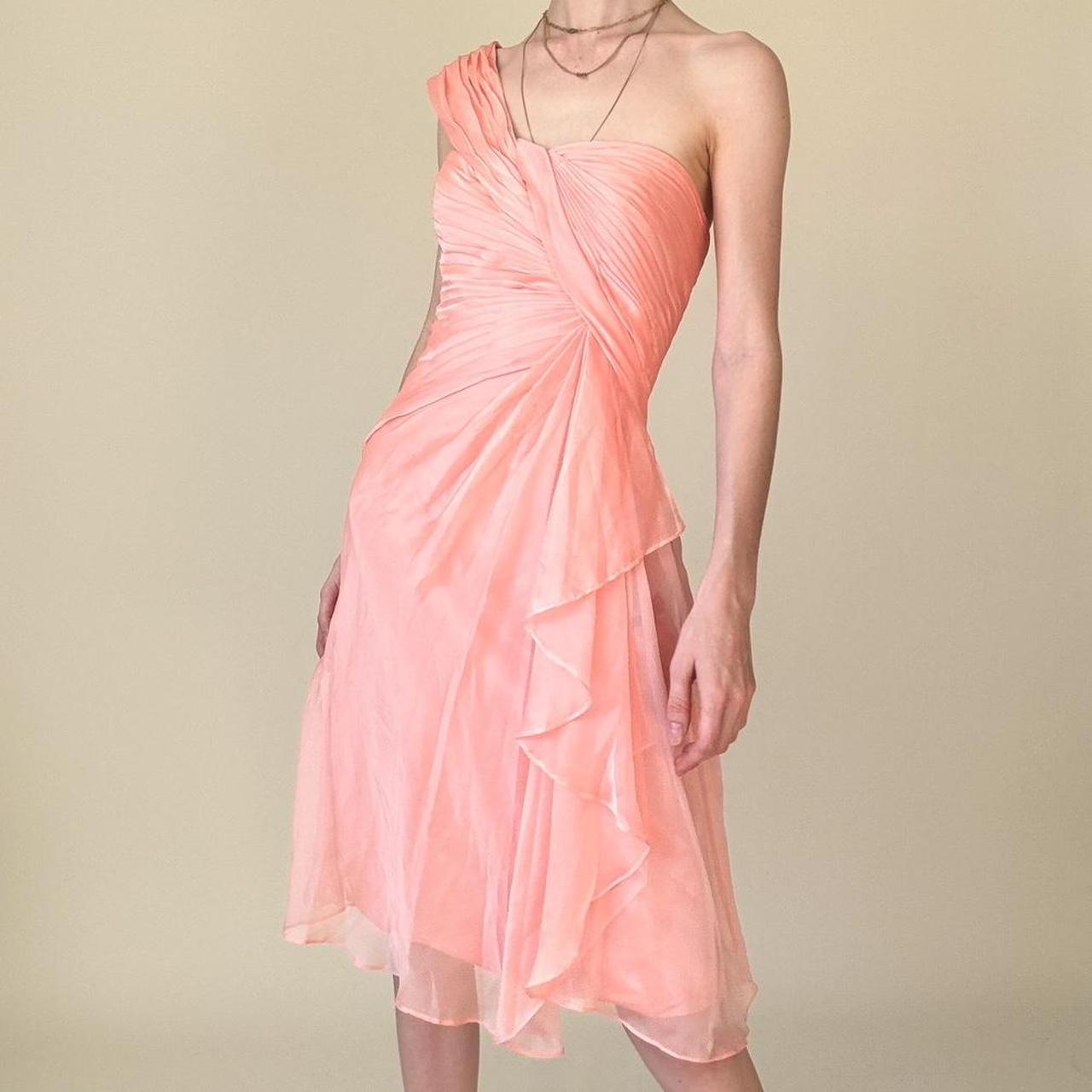 Y2K Peach Pink One Shoulder Dress Ruffled Layered Detail Y2K Coral Pink Prom Homecoming Dress gh4596