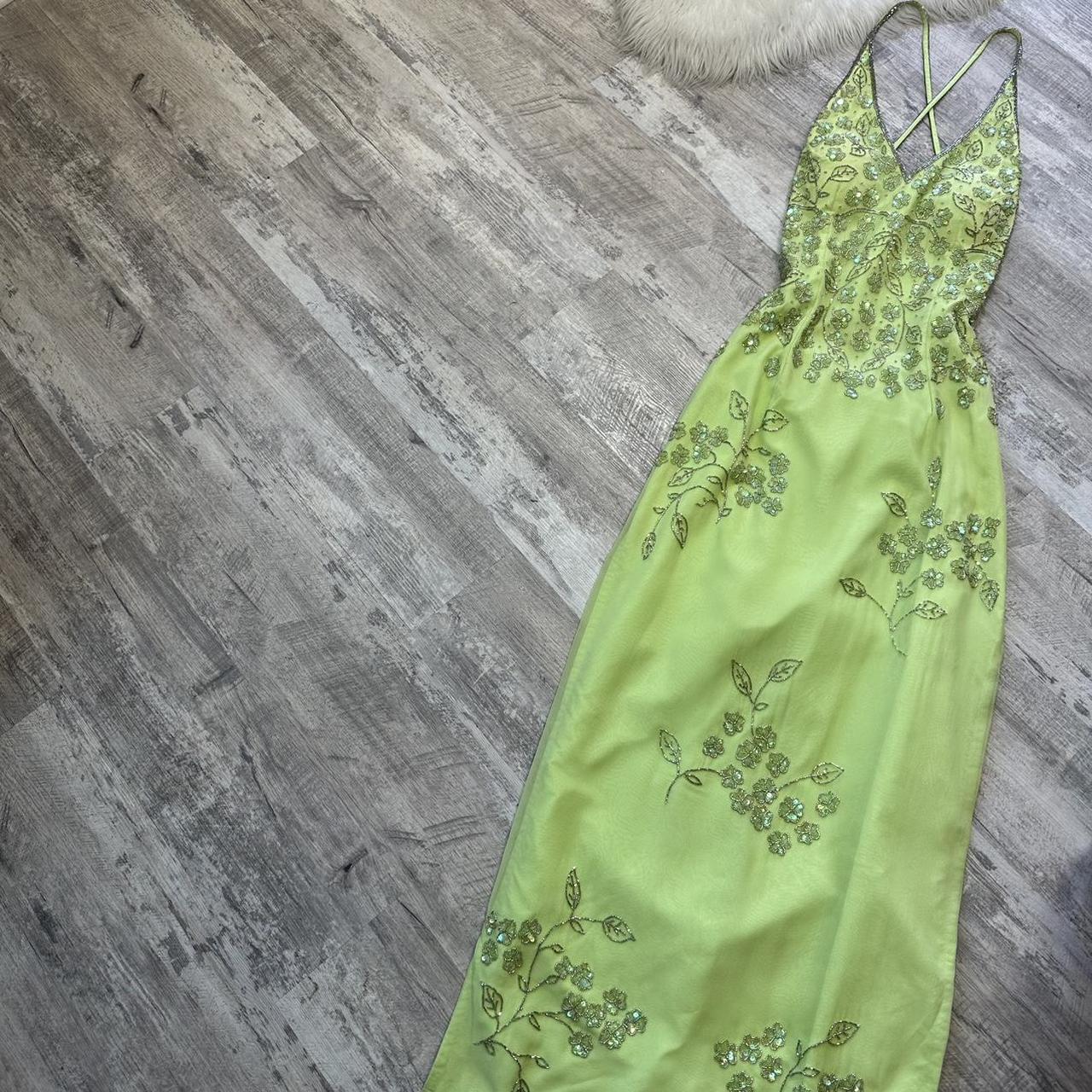 Robe de soirée longue en mousseline de soie, vert clair, vintage, superbe, argentée, florale, perlée, pour femme, robe de bal, gh4285
