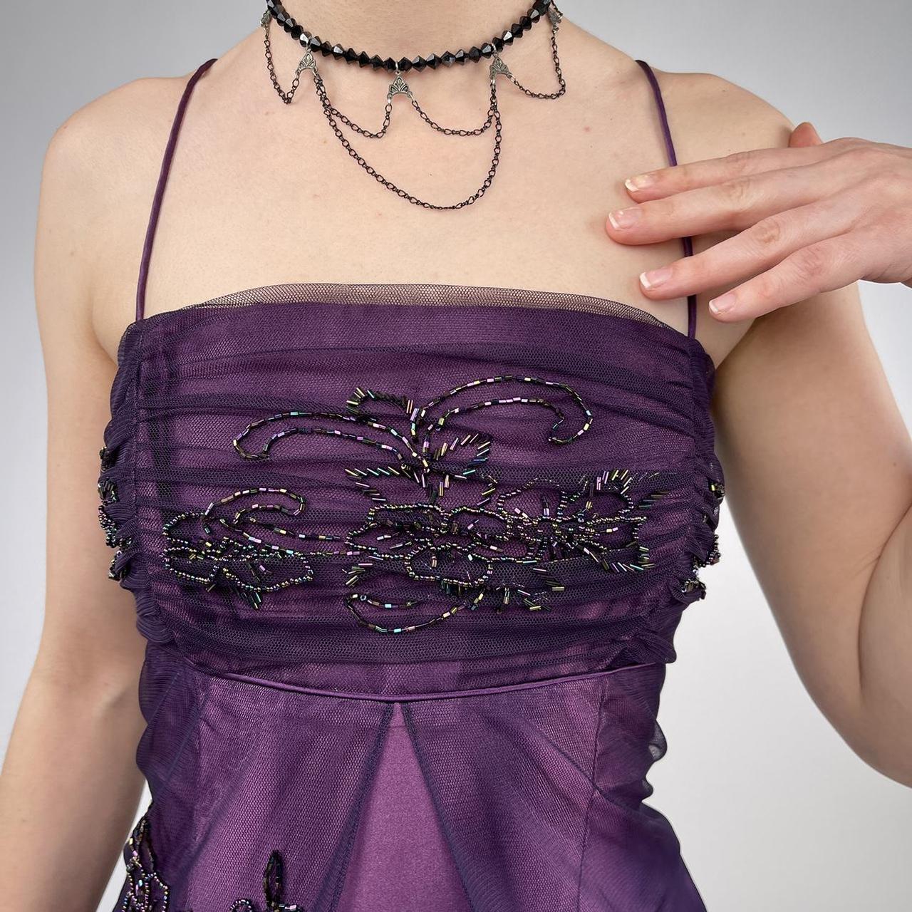 Purple Elegant Beautiful Exquisite Floral Beading Vintage A-Line Spaghetti Strap Long Satin Tulle Ball Gown Evening Dress Birthday Party Dress Prom Dress gh3909