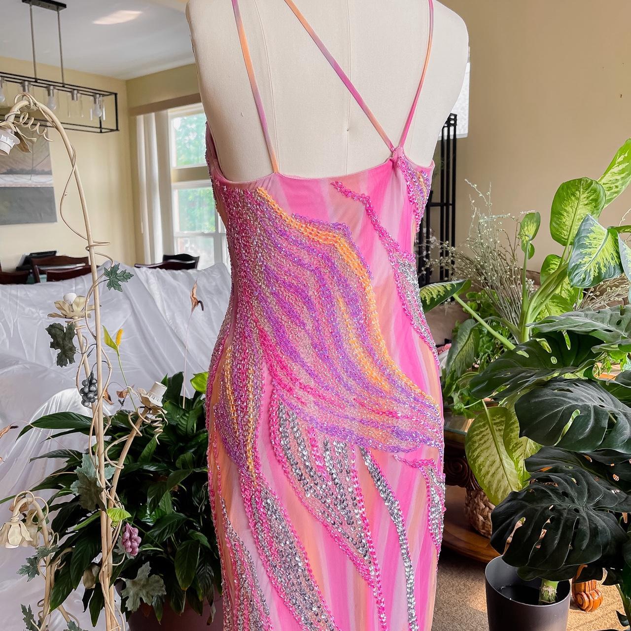 girlhomeshops--Cherry Blossom Pink Gradient Dress Exquisite Hand-beaded Sequined Floral Chiffon Long Prom Dress gh5592