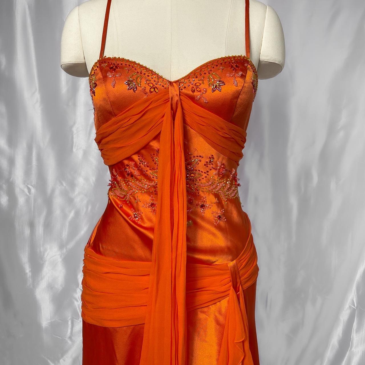 Girlhomeshops-Orange Exquisite Beaded Long Satin Prom dress Evening Dress Party Dress gh5091
