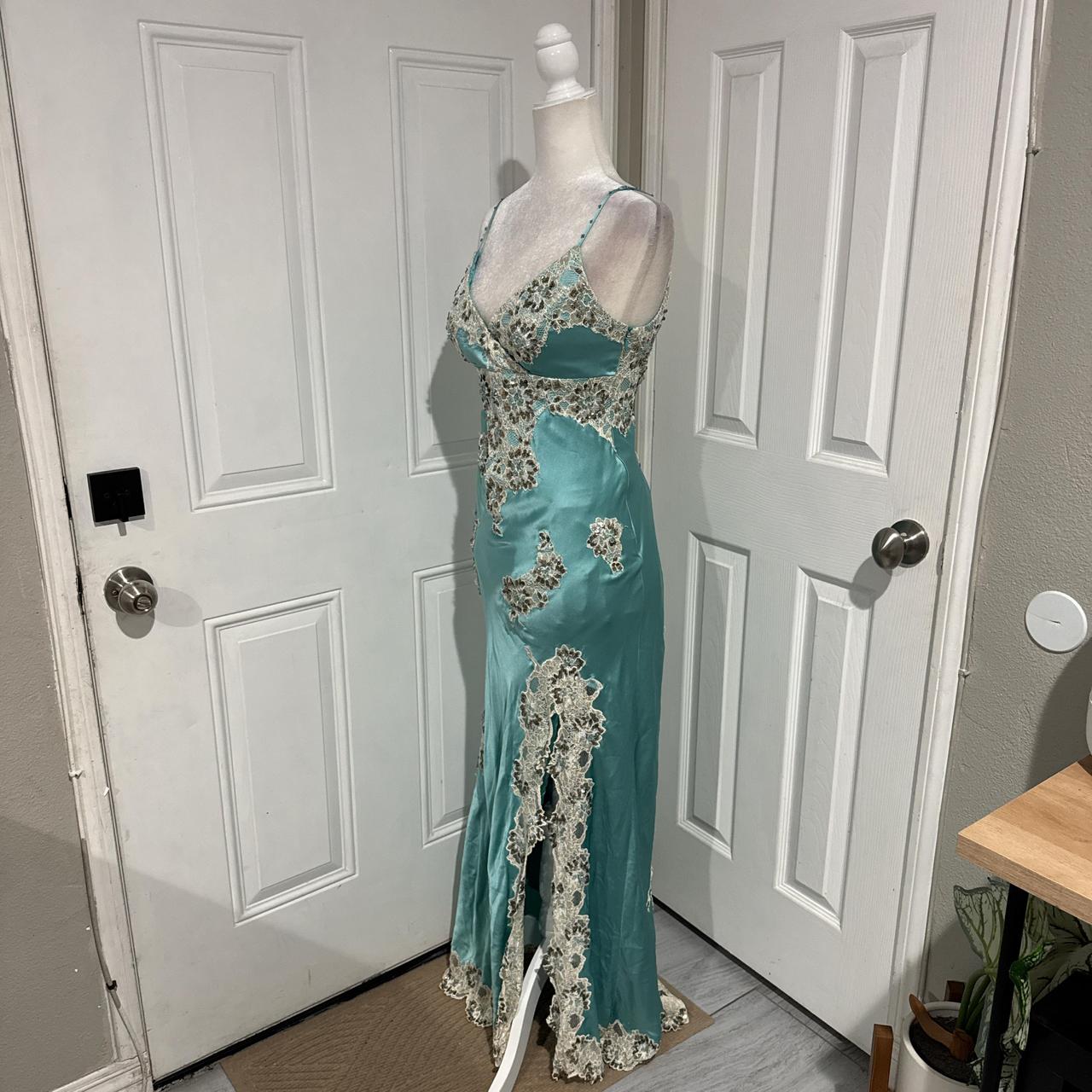 Robe de bal longue en satin vert menthe avec appliques en dentelle, robe de soirée, robe de remise de diplôme, gh4565