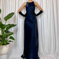 Dark Blue Sparkling Elegant Delicate Beaded Gorgeous Turtle Neck Long Satin Ball Gown Evening Gown Party Dress Prom Gown gh3716