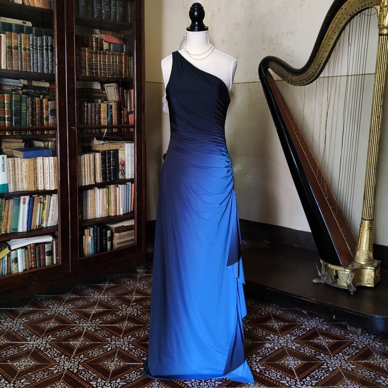 Blue retro fashion gradient elegant one shoulder long chiffon ball gown, evening dress, party dress gh3530