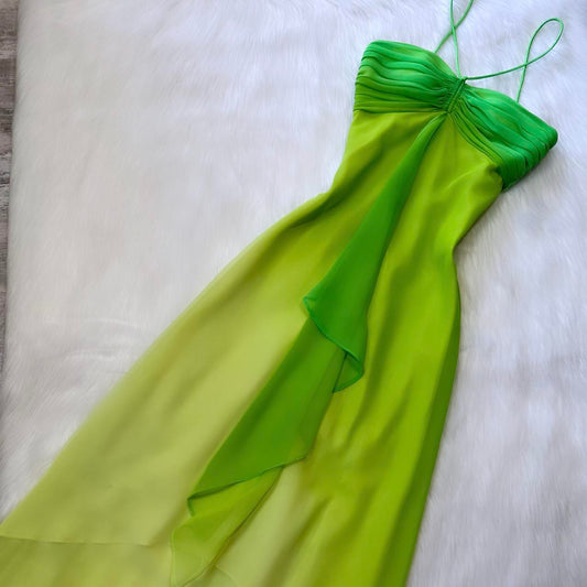 Robe de soirée longue en mousseline de soie, élégante et rafraîchissante, dégradé de vert, tenue de soirée, de vacances à la mer, de fête d'anniversaire, gh3757