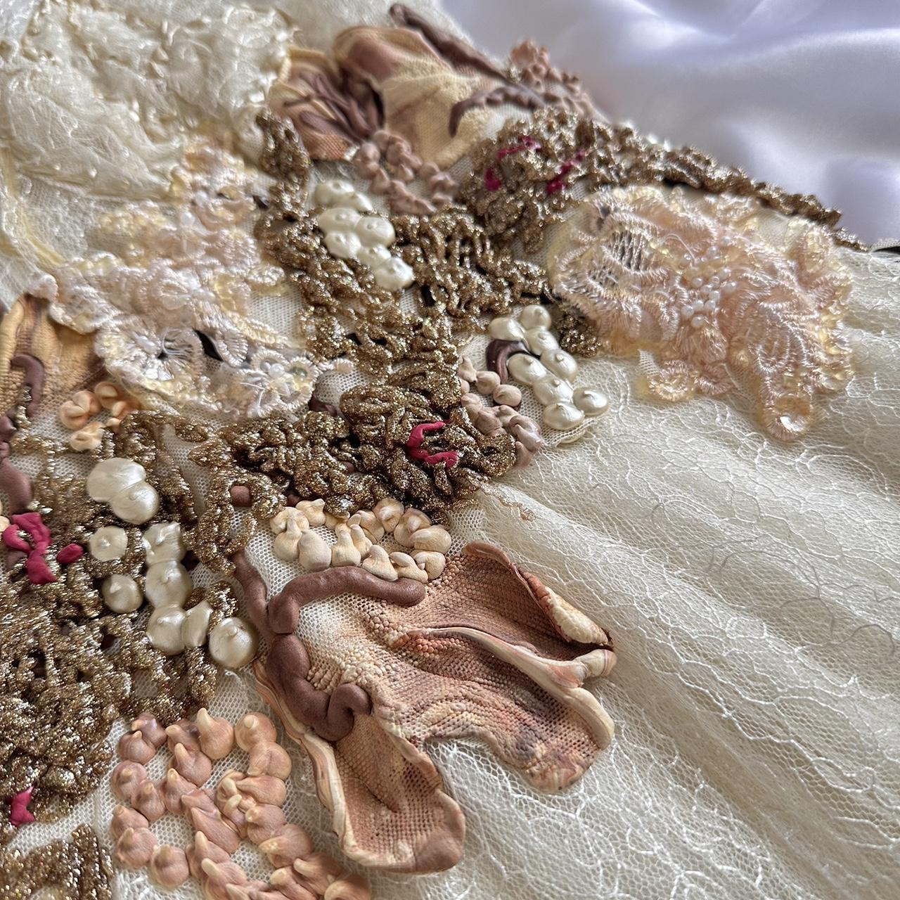 Robe de bal longue en tulle perlé en dentelle florale exquise blanc cassé, robe de soirée, robe de demoiselle d'honneur gh3531