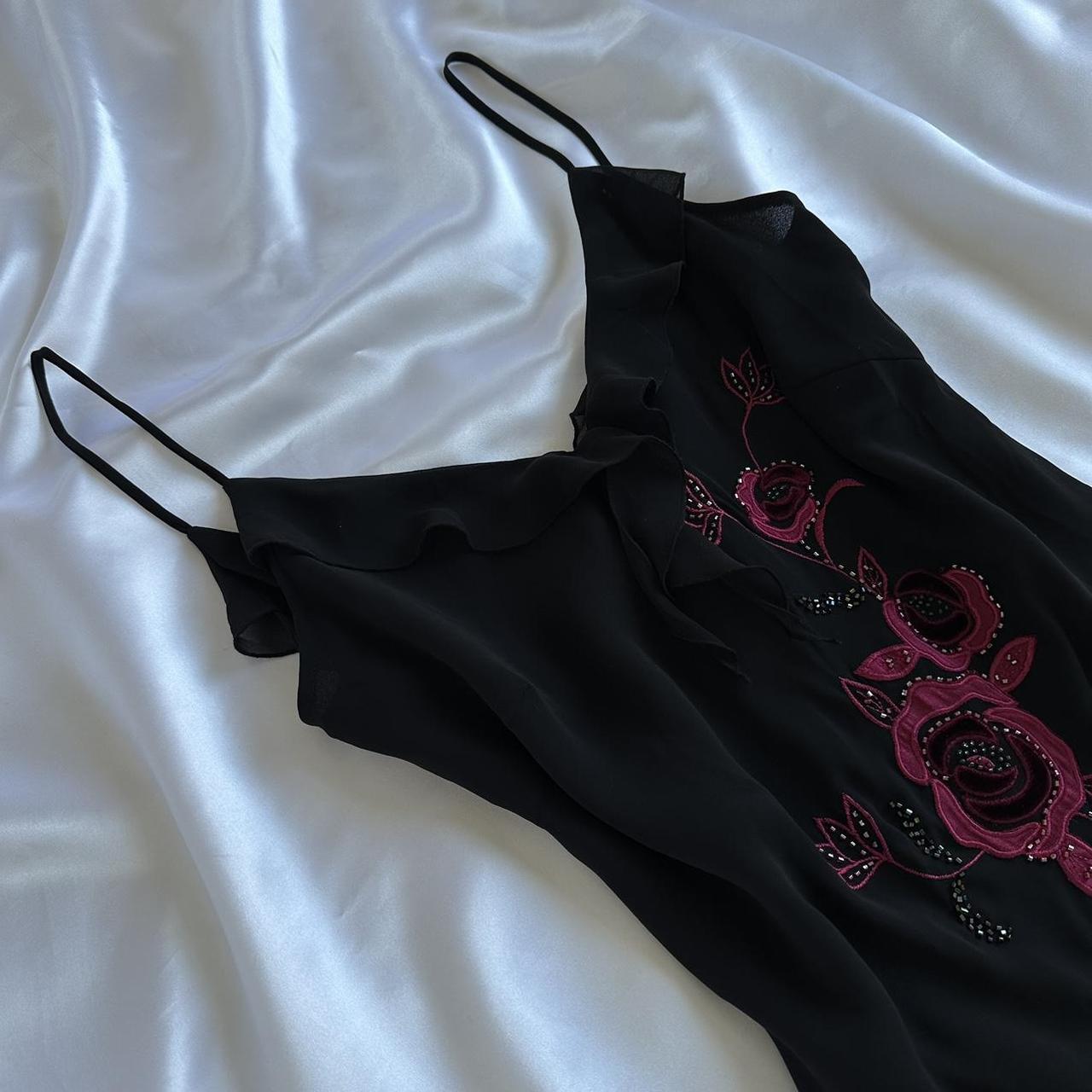 Robe de soirée longue en mousseline de soie, élégante et délicate, motif floral rose rouge, perlée, gh3691