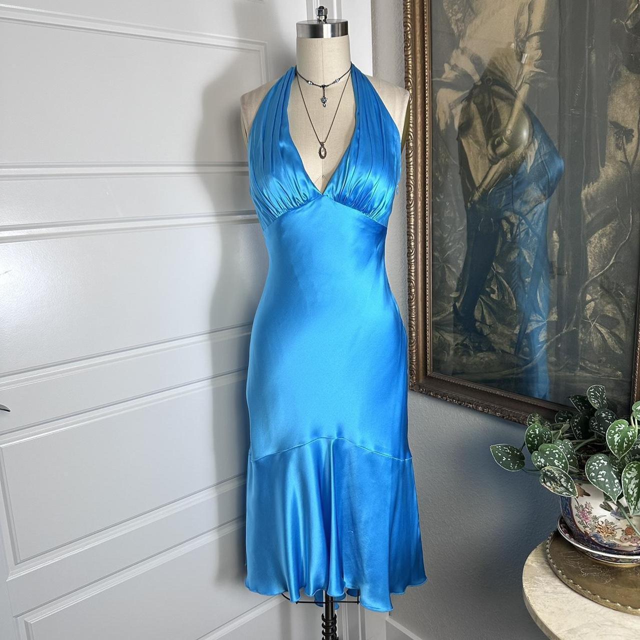 Girlhomeshops – Blaues, schlichtes, modisches, kurzes Satinkleid mit Rüschen und Hosenträgern, formelles Heimkehrkleid, gh5501