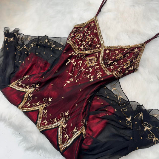 Girlhomeshops - Robe de bal courte/longue en mousseline bordeaux, style rétro, exquise, robe de soirée d'anniversaire, gh5011